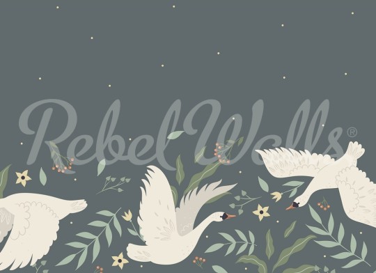 Rebel Walls R21486 Shutterstock Swan Bloom Spring - mural w łabędzie