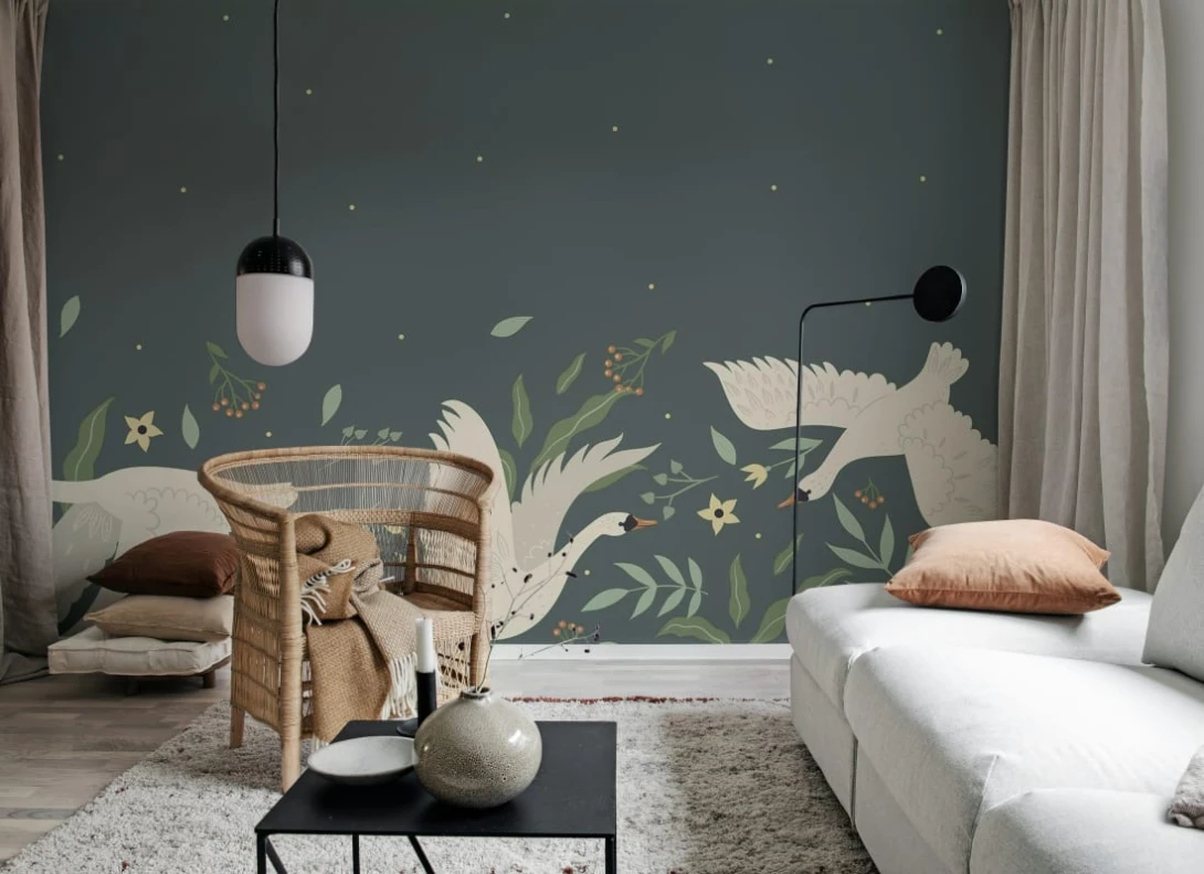 Rebel Walls R21486 Shutterstock Swan Bloom Spring - mural w łabędzie