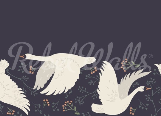 Rebel Walls R21485 Shutterstock Swan Serenade Midnight Blue - mural w łabędzie