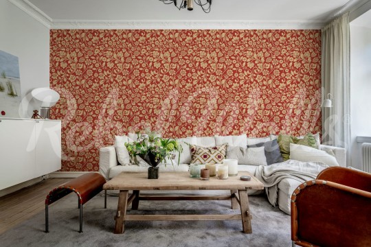 Rebel Walls R21399 Shutterstock Floral Opulence Red - mural w roślinne pnącza