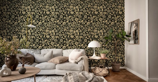 Rebel Walls R21398 Shutterstock Floral Opulence Black - mural w roślinne pnącza