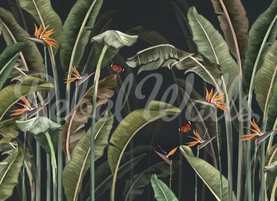 Rebel Walls R21408 Shutterstock Tropical Breeze Night - mural w duże egzotyczne rośliny
