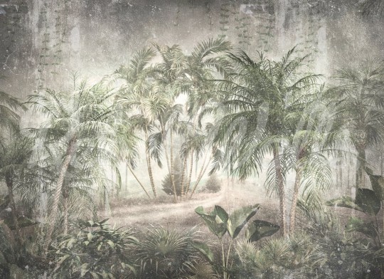 Rebel Walls R21390 Shutterstock Faded Tropics Green - mural w tropikalny las