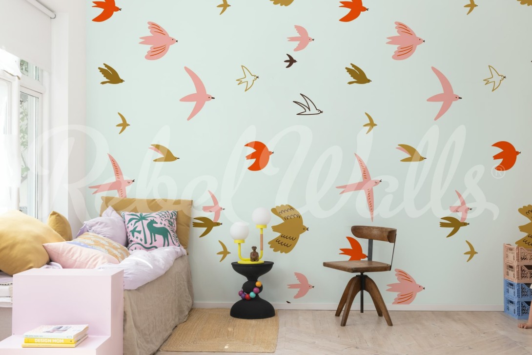 Rebel Walls R21400 Shutterstock Flying Birds Light Blue - mural w ptaki