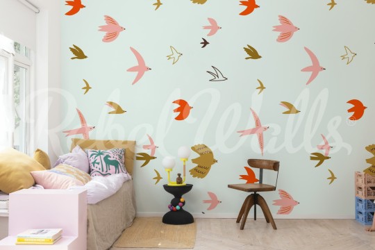 Rebel Walls R21400 Shutterstock Flying Birds Light Blue - mural w ptaki