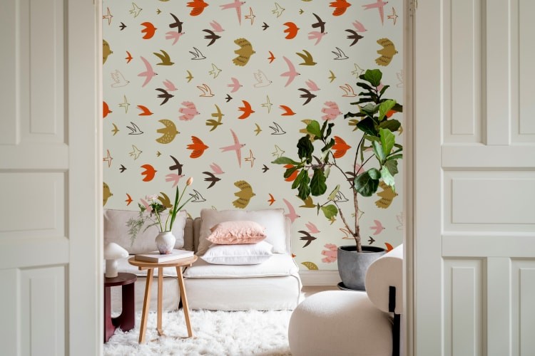 Rebel Walls R21401 Shutterstock Flying Birds Pink - mural w ptaki