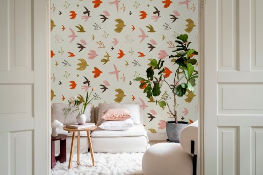 Rebel Walls R21401 Shutterstock Flying Birds Pink - mural w ptaki