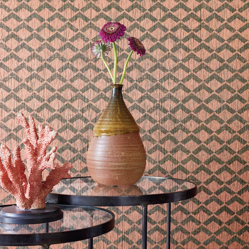 Anna French AT79111 Small Scale Cashiers Aqua on Metallic Gold - tapeta strukturalna w geometryczny wzór