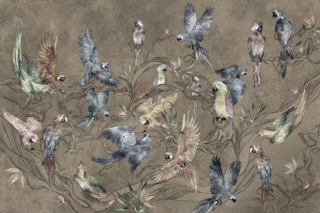 Lorenso TPA 0525 0165 00 Parrot - mural w papugi i liście