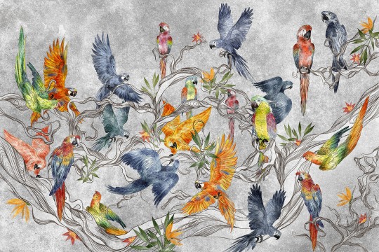 Lorenso TPA 0525 0165 01 Parrot - mural w papugi i liście