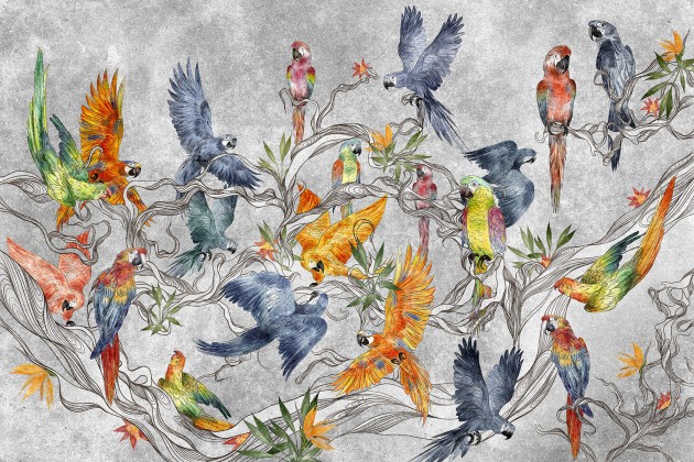 Lorenso TPA 0525 0165 01 Parrot - mural w papugi i liście