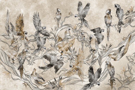 Lorenso TPA 0525 0165 02 Parrot - mural w papugi i liście