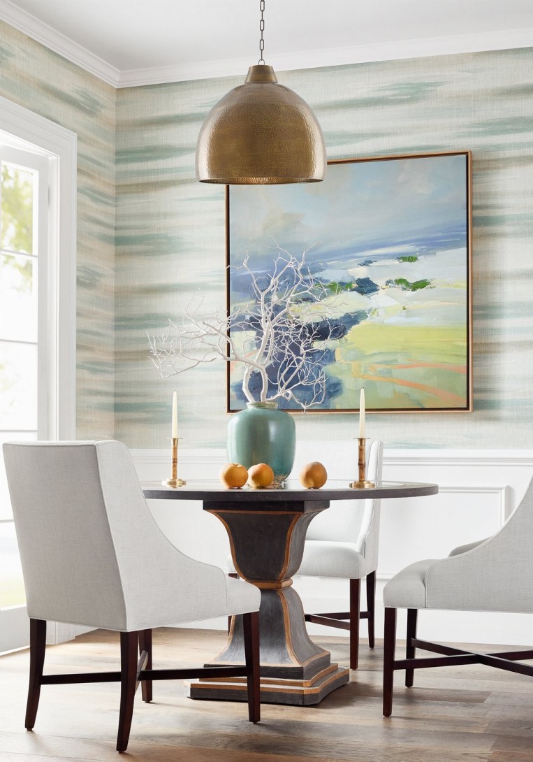 Thibaut T12823 Modern Resource 3 Equinox Spa Blue and Beige - tapeta w abstrakcyjny wzór z lnianej siatki