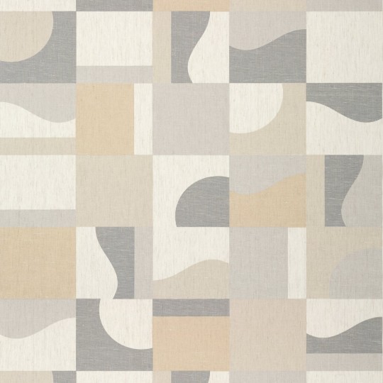 Thibaut T12858 Modern Resource 3 Colored Blocks Beige - tapeta w geometryczny wzór retro z lnianej siatki
