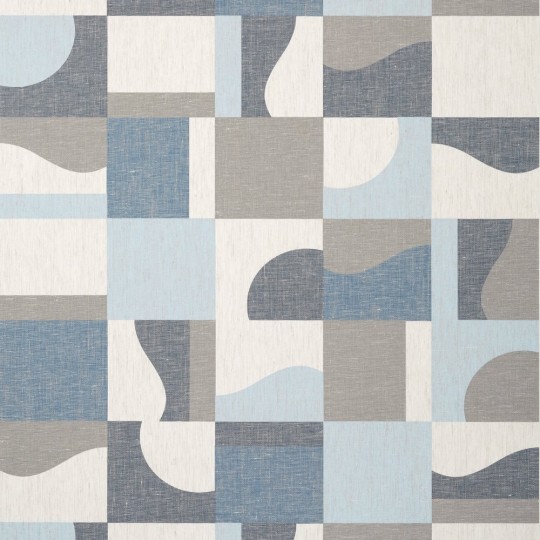 Thibaut T12859 Modern Resource 3 Colored Blocks Blue - tapeta w geometryczny wzór retro z lnianej siatki