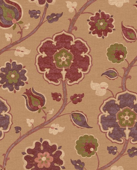 Eijffinger 350612 Amber - tapeta w kwiaty na tle imitującym tkaninę