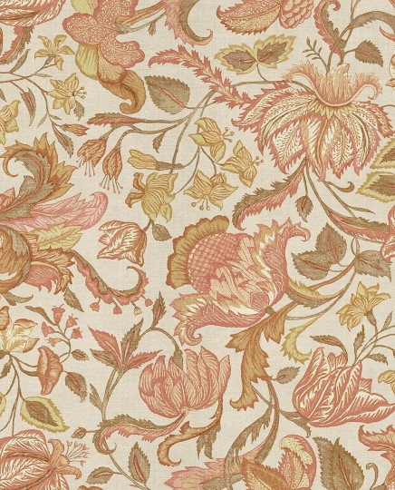 Eijffinger 350643 Amber - tapeta w stylizowane rośliny na tle imitującym tkaninę