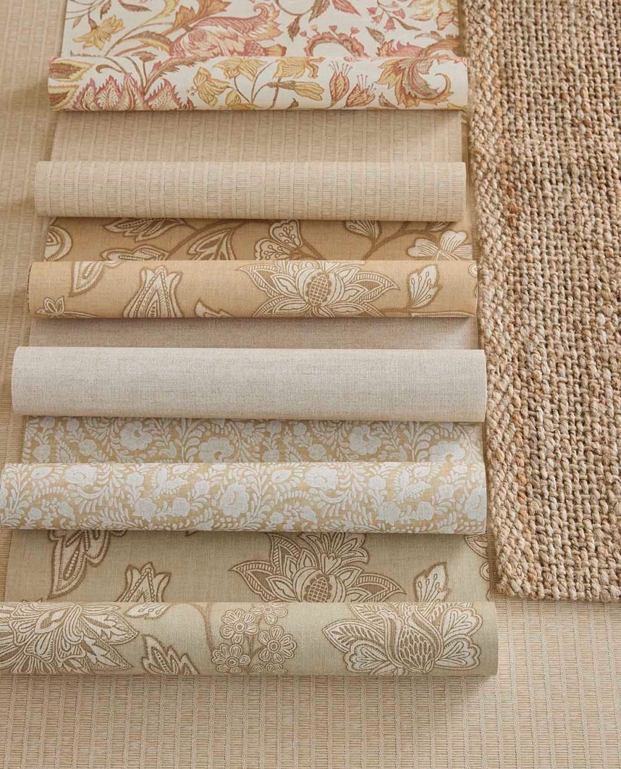 Eijffinger 350660 Amber - tapeta w stylizowane liście i kwiaty na tle imitującym tkaninę