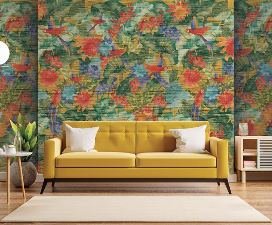 Zambaiti Parati Z57780 Architexture 2 - mural w papugi i egzotyczne kwiaty
