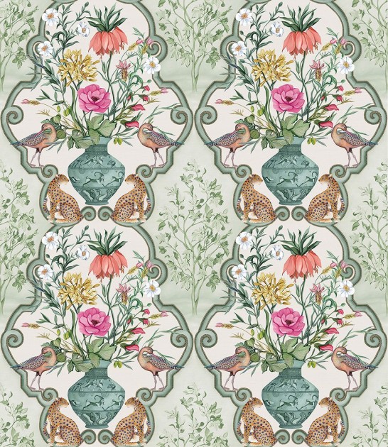 Osborne & Little W8031-03 Ananda Sundara Sage/Pink – tapeta bukiety i kwiaty