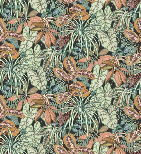 Osborne & Little W8032-03 Ananda Hothouse Charcoal/Pine – tapeta liście egzotyczne
