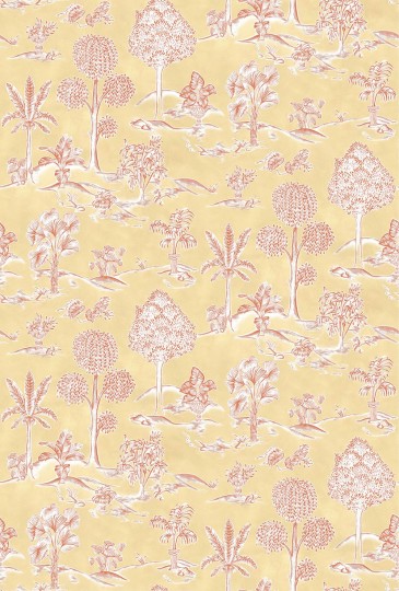 Osborne & Little W8033-03 Ananda Karuna Dandelion/Terracotta – tapeta tropikalne drzewa