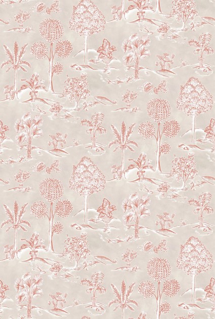 Osborne & Little W8033-04 Ananda Karuna Grey/Terracotta – tapeta tropikalne drzewa