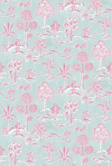 Osborne & Little W8033-05 Ananda Karuna Aqua/Raspberry – tapeta tropikalne drzewa