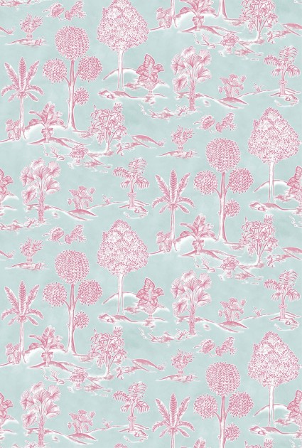 Osborne & Little W8033-05 Ananda Karuna Aqua/Raspberry – tapeta tropikalne drzewa