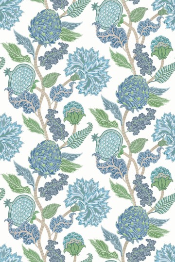 Osborne & Little W8034-02 Ananda Cynara Denim/Apple – tapeta egzotyczne owoce