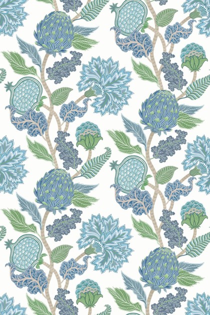 Osborne & Little W8034-02 Ananda Cynara Denim/Apple – tapeta egzotyczne owoce