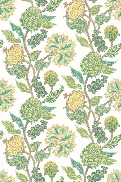 Osborne & Little W8034-03 Ananda Cynara Leaf/Lemon – tapeta egzotyczne owoce