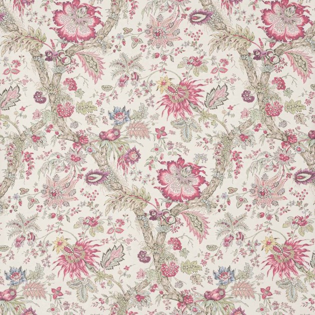 Manuel Canovas 03122-01 Papiers Peints Vol. 9 Adelaide Cerise - tapeta tekstylna w egzotyczne kwiaty i rośliny
