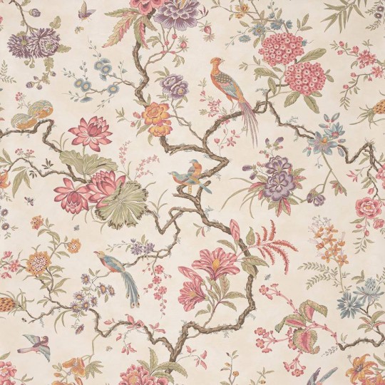 Manuel Canovas 03123-01 Papiers Peints Vol. 9 Pavillon de Bidaine Bois de Rose - tapeta tekstylna w ptaki i rośliny