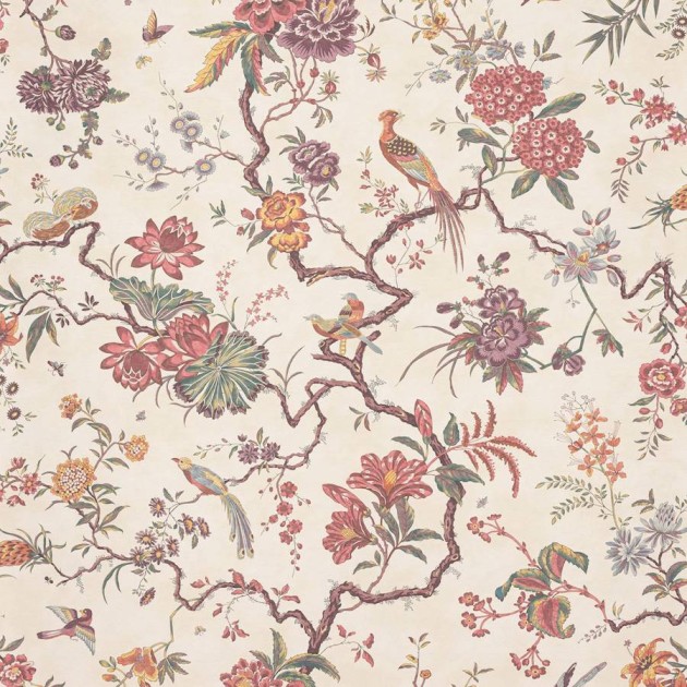 Manuel Canovas 03123-02 Papiers Peints Vol. 9 Pavillon de Bidaine Cardinal - tapeta tekstylna w ptaki i rośliny