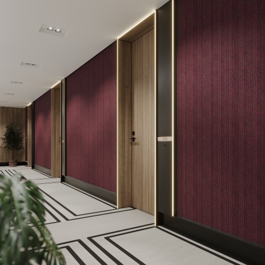 Vinylpex W31426.103.006 Lana - tapeta obiektowa w pasy z jodełką bordowa