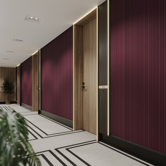 Vinylpex W31426.103.007 Lana - tapeta obiektowa w pasy z jodełką bordowa