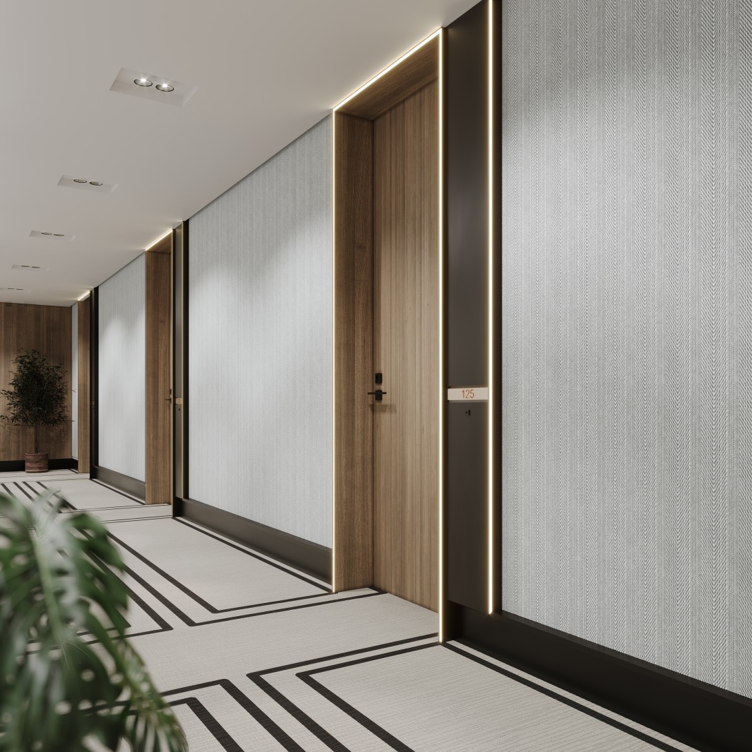 Vinylpex W31426.103.008 Lana - tapeta obiektowa w pasy z jodełką szara