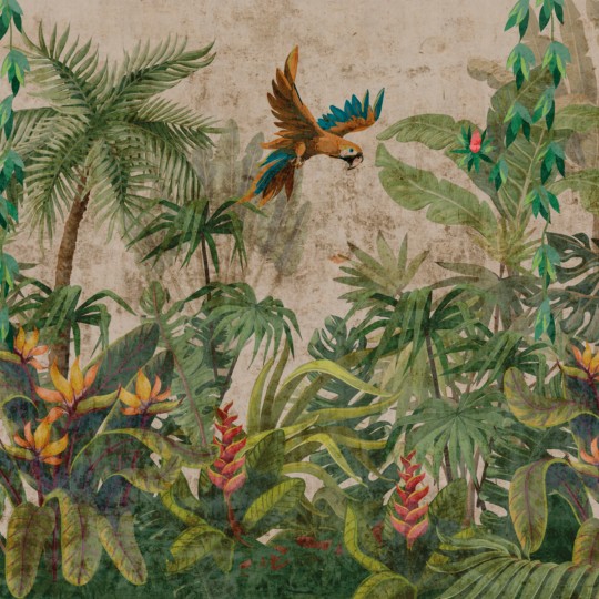 Zambaiti Parati Z77576 Savana - mural w papugi i egzotyczną roślinność