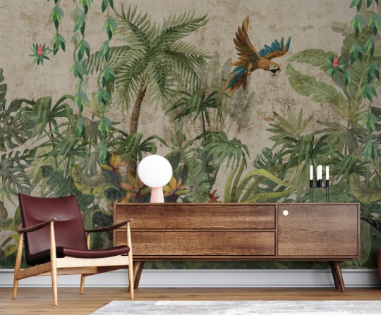 Zambaiti Parati Z77577 Savana - mural w papugi i egzotyczną roślinność
