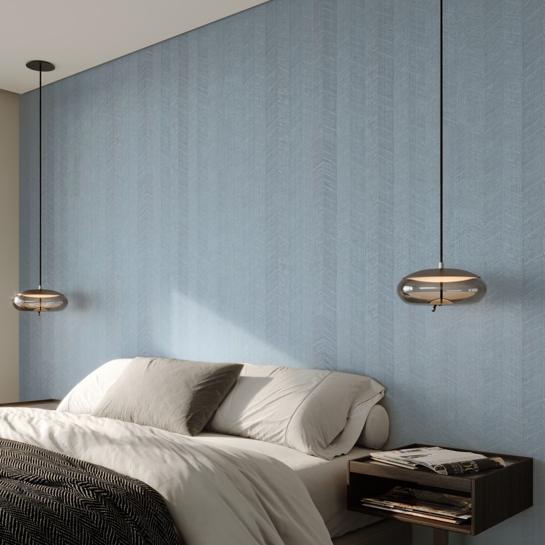 Vinylpex W18426.102.018 Pino - tapeta obiektowa w jodełkę niebieska