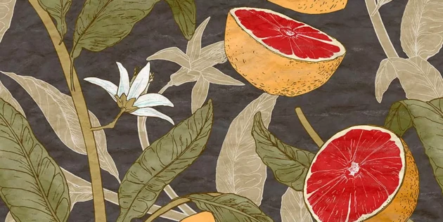 Tecnografica 76724-2 Old London Citrus Carbon - mural w cytrusy