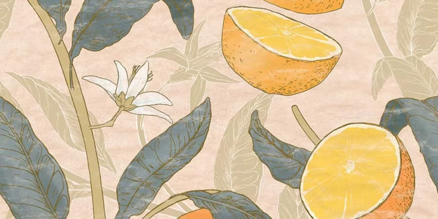 Tecnografica 76724-5 Old London Citrus Peach - mural w cytrusy