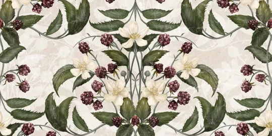 Tecnografica 76749-1 Old London Rubus Redberries - mural w kwiaty i owoce w kalejdoskopowym układzie