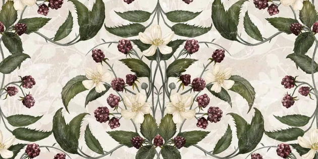 Tecnografica 76749-1 Old London Rubus Redberries - mural w kwiaty i owoce w kalejdoskopowym układzie