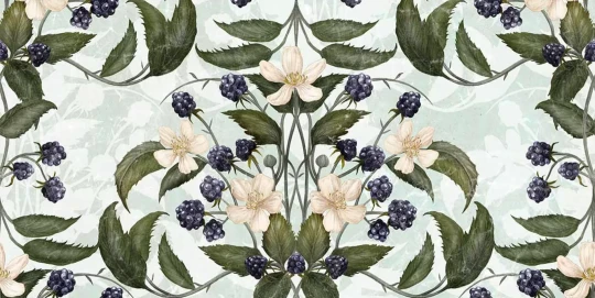 Tecnografica 76749-2 Old London Rubus Blackberries - mural w kwiaty i owoce w kalejdoskopowym układzie