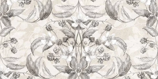 Tecnografica 76749-3 Old London Rubus Noir - mural w kwiaty i owoce w kalejdoskopowym układzie