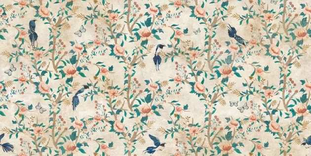 Tecnografica 76880-1 Old London Sonet Creme - mural w ptaki, kwiaty i liście