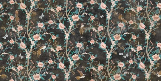 Tecnografica 76880-4 Old London Sonet Encre - mural w ptaki, kwiaty i liście