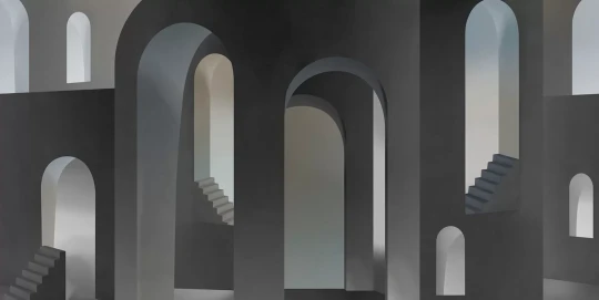 Tecnografica 83899-4 Quarta Parete Odeon Black - mural w architektoniczne łuki